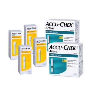 Accu-Chek Active 2 Packs of 100 (50x2) Test Strips + 4 Pack of Softclix Lancet 25