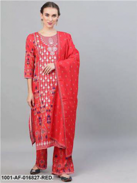 Red Digital Printed Kurta With Palazzo & Dupatta Set
