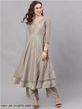 Grey Chinon Dobby Design Layered Kurta With Palazzo