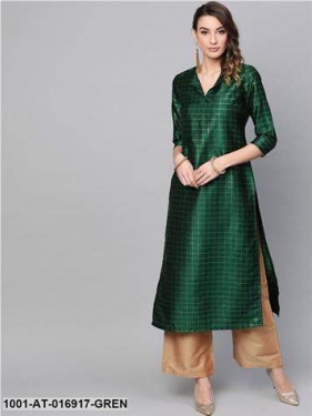 Green gold self designed straight kurta