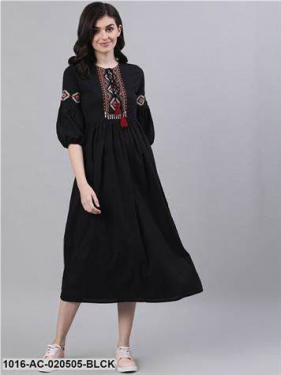 Black Embroidered A-Line Ethnic Dress