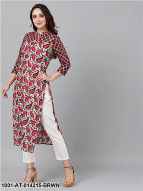 Brown & Pink Straight Kurta Size L
