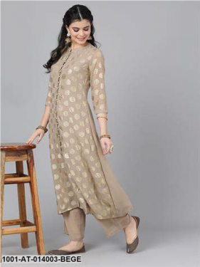 Gold Print Beige Straight Kurta