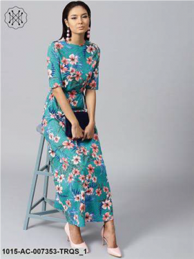 Turquoise Tropical Drawstring Maxi