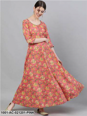 Pink Floral Printed Flared Maxi Dress