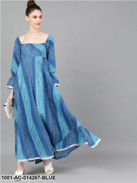Blue Bandhni PrintedFlared Maxi