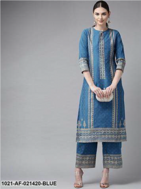 Blue & Golden Block Print Kurta with Palazzos