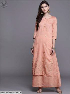 Silk Peach Kurta With Skirt