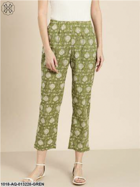 Green Floral Straight Pants