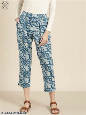 Blue Floral Straight Pants