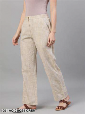 Cream Self Design Pants