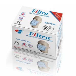 FILTRA 3-Ply Ear Loop Surgical Mask 99% (Pack of 100 Nos.) blue