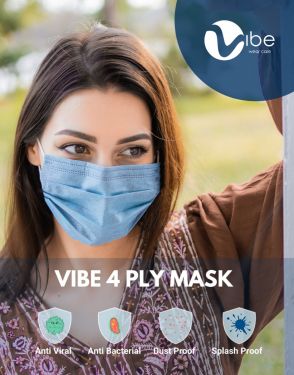 Vibe 4 Ply Face Mask (Activated Carbon & Melt Blown - BFE & PFE ≥ 98%)- UV Sterilized  (Pack of 10)