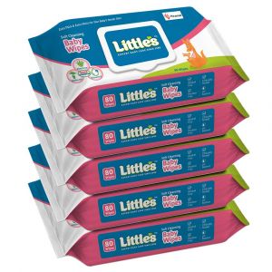 Little's Soft Cleansing Baby Wipes Lid, 80 Wipes (Pack of 5)
