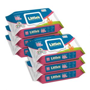 Little's Soft Cleansing Baby Wipes Lid, 80 Wipes (Pack of 6)