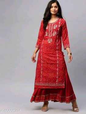 Women's Printed Cotton Kurta Set with Sharara