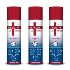 Tri-Activ Disinfectant Spray for Multi-Surfaces | Toilet Sanitizer Spray, 70% Alcohol - 100 ml - Pack of 3
